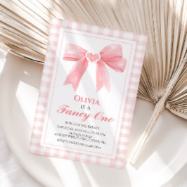 Finare One Rosa Bow preppy Coquette 1:a födelsedag Inbjudningar