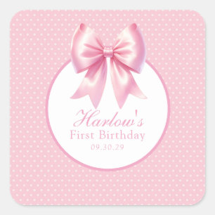Finare One Rosa Coquette Bow Birthday Fyrkantigt Klistermärke
