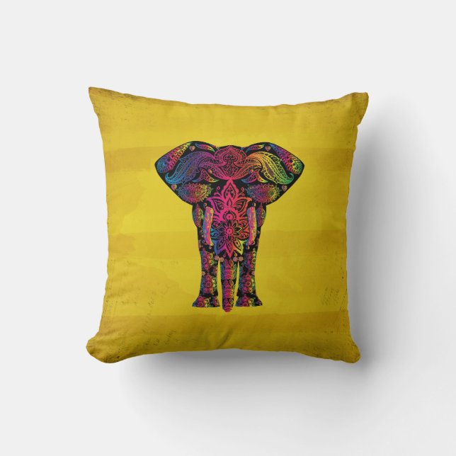 Finare Ornamental Elephant Design Bold Färg Kudde (Framsida)