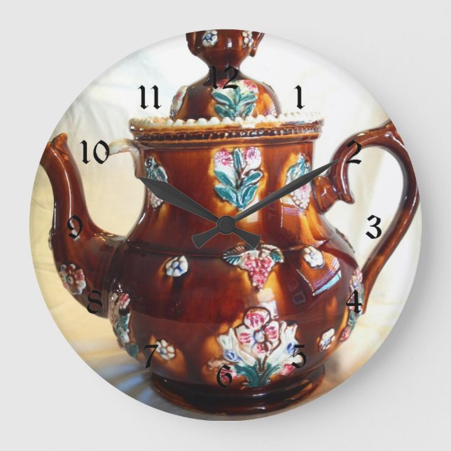 Finare Ornate Antique English Tekanna Coffee Pot Stor Klocka (Framsida)
