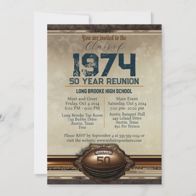 Finare Ornate Football 50 Year High School Reunion Inbjudningar (Framsida)