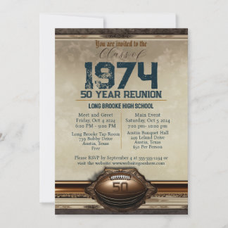 Finare Ornate Football 50 Year High School Reunion Inbjudningar