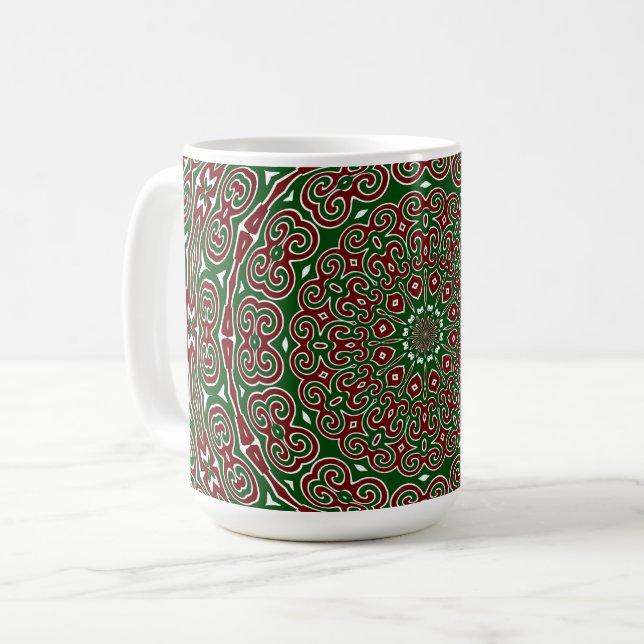 Finare Ornate Maximalist Groovy jul Mandala Kaffemugg (Framsida vänster)