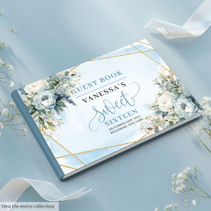 Finare Pastel Blue White Guld Blommigt Sweet sixte Gästböcker