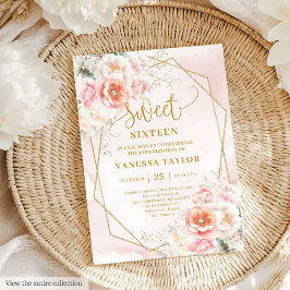 Finare Pastel Rosa Sage Guld Blommigt Sweet 16 Inb Inbjudningar