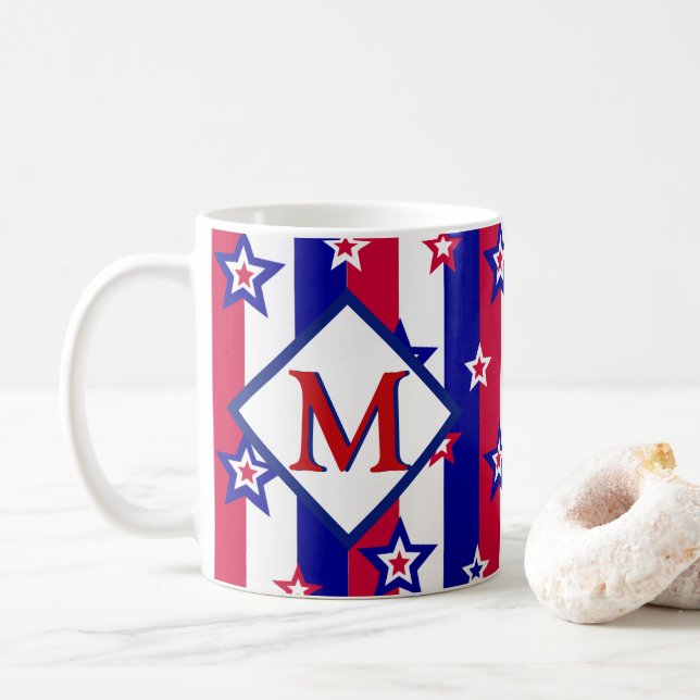 Finare Patriotic Stars och stripes med Monogram Kaffemugg (Med munk)