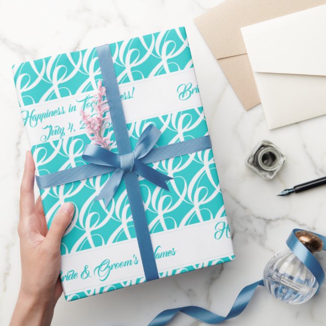 Finare Personlig Bride, Groom Aqua Blue Bröllop Presentpapper (Gifting)