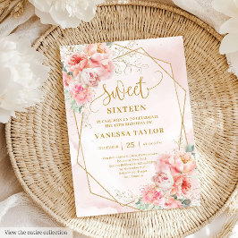Finare Powder Rosa Guld Flowers Sweet 16:e inbjuda Inbjudningar