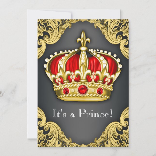 Finare Prince Baby Shower Regal Red Inbjudningar (Framsida)