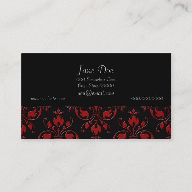 Finare Red and Black Damask Visitkort (Framsida)