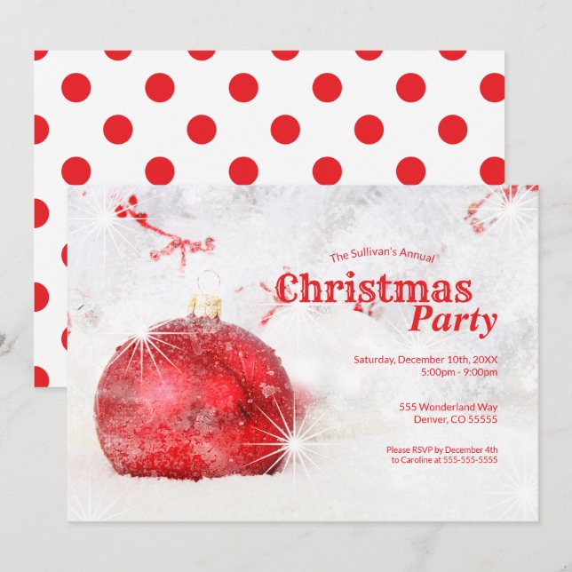 Finare Red Bauble Frosted Ornament jul Party Inbjudningar (Fram/baksida)
