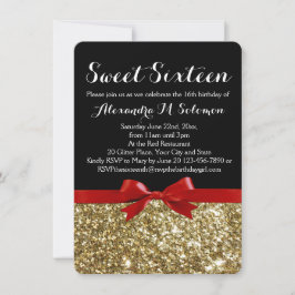 Finare Red Glitter Bow Sweet 16-partsinbjudan Inbjudningar