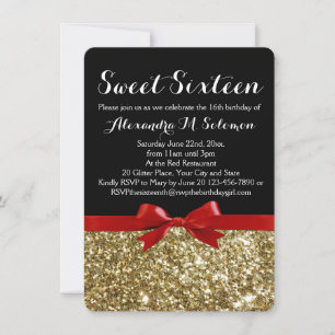 Finare Red Glitter Bow Sweet 16-partsinbjudan Inbjudningar