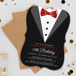 Finare Red Glitter Tuxedo 18:e födelsedagen Inbjudningar