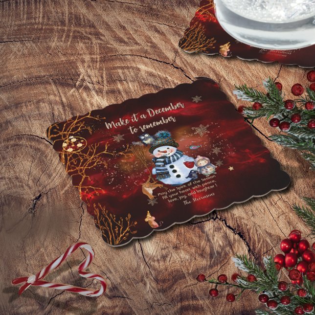Finare RED Guld Julfest med tecken Underlägg Papper (Fancy RED Gold Holiday Party with Characters Paper Coaster)