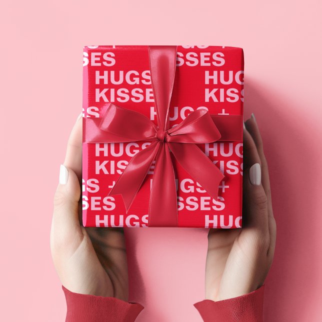 Finare Red & Rosa Hugs & Kisses Valentineser Presentpapper (Skapare uppladdad)