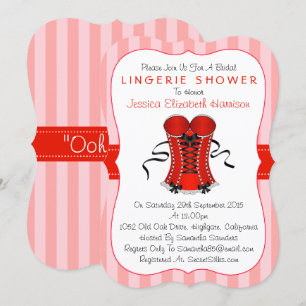 Finare Red & White Corset Lingerie Shower Inbjudningar