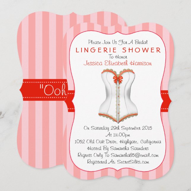 Finare Red & White Corset Lingerie Shower Inbjudningar (Fram/baksida)