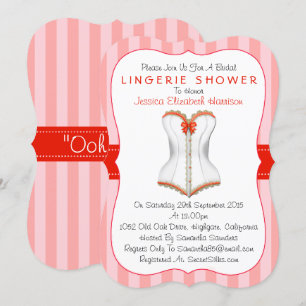 Finare Red & White Corset Lingerie Shower Inbjudningar