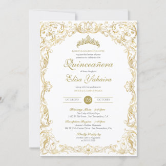 Finare Regal White Guld Elegant Quinceanera Inbjudningar