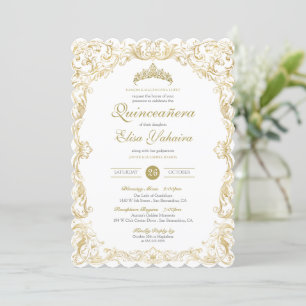 Finare Regal White Guld Elegant Quinceanera Inbjudningar