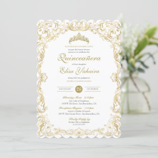 Finare Regal White Guld Elegant Quinceanera Inbjudningar