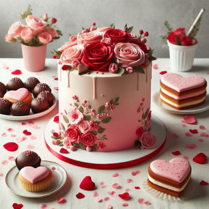 Finare Röd ros Blommigt Cake Valentine Julkort