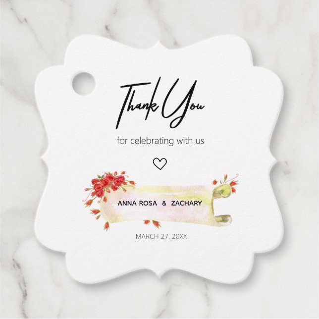 *~* Finare Röd ros Blommigt Flower Tack Bröllop Gåvor Etiketter (Framsida)