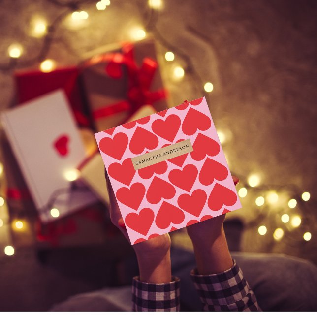 Finare Romantic Red & Rosa Hearts Mönster med Namn (Skapare uppladdad)