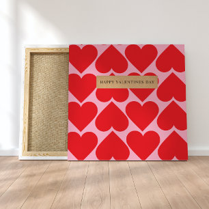 Finare Romantic Red & Rosa Hearts Mönster med Namn Canvastryck