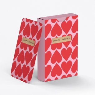 Finare Romantic Red & Rosa Hearts Mönster med Namn Casinokort