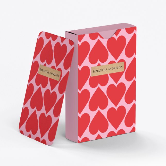 Finare Romantic Red & Rosa Hearts Mönster med Namn Casinokort (Skapare uppladdad)