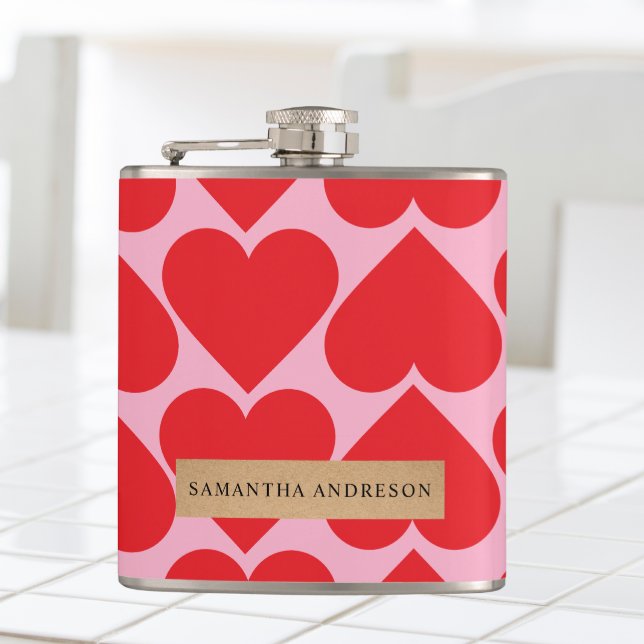 Finare Romantic Red & Rosa Hearts Mönster med Namn Fickplunta (Skapare uppladdad)