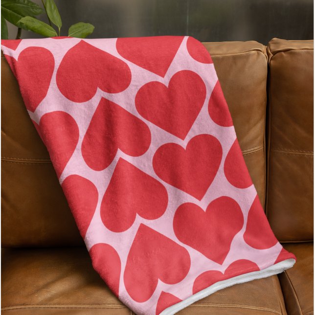 Finare Romantic Red & Rosa Hearts Mönster med Namn Fleecefilt (Skapare uppladdad)