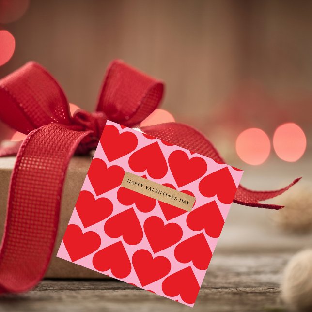 Finare Romantic Red & Rosa Hearts Mönster med Namn Gåvor Etiketter (Skapare uppladdad)