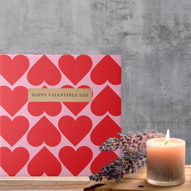 Finare Romantic Red & Rosa Hearts Mönster med Namn Kakelplatta (Skapare uppladdad)