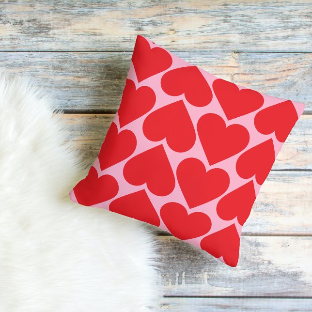 Finare Romantic Red & Rosa Hearts Mönster med Namn Kudde (Skapare uppladdad)