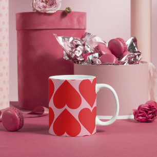 Finare Romantic Red & Rosa Hearts Mönster med Namn Mugg