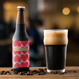 Finare Romantic Red & Rosa Hearts Mönster Ölflaska Etikett