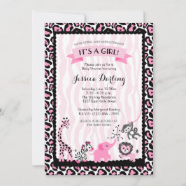 Finare Rosa & Black Safari Girl Baby Shower Inbjudningar