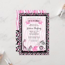 Finare Rosa & Black Safari Girl Baby Shower Inbjudningar