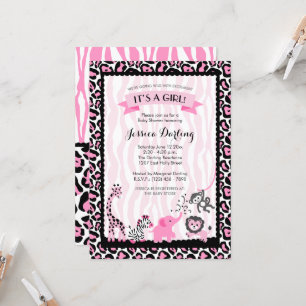 Finare Rosa & Black Safari Girl Baby Shower Inbjudningar