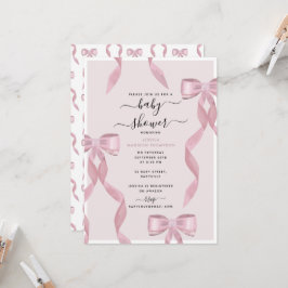 Finare Rosa Bow Theme Girly Baby Shower Inbjudningar