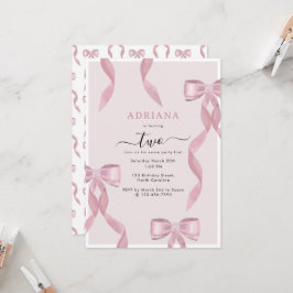 Finare Rosa Bow Theme Girly Birthday-inbjudan Inbjudningar