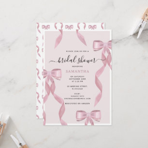 Finare Rosa Bow Theme Girly Möhippa Inbjudningar
