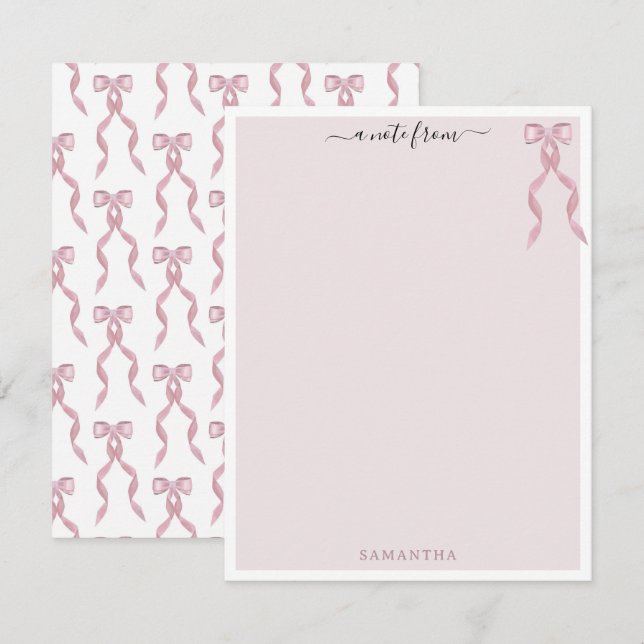 Finare Rosa Bow Theme Girly Personlig Stationery Anteckningskort (Fram/baksida)