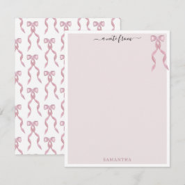 Finare Rosa Bow Theme Girly Personlig Stationery Anteckningskort