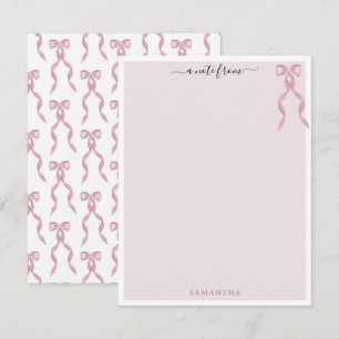 Finare Rosa Bow Theme Girly Personlig Stationery Anteckningskort