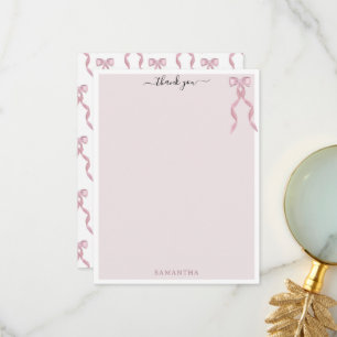 Finare Rosa Bow Theme Girly Personlig Stationery Tack Kort