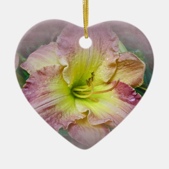 Finare Rosa Daylily Blommar Julgransprydnad Keramik (Framsidan)